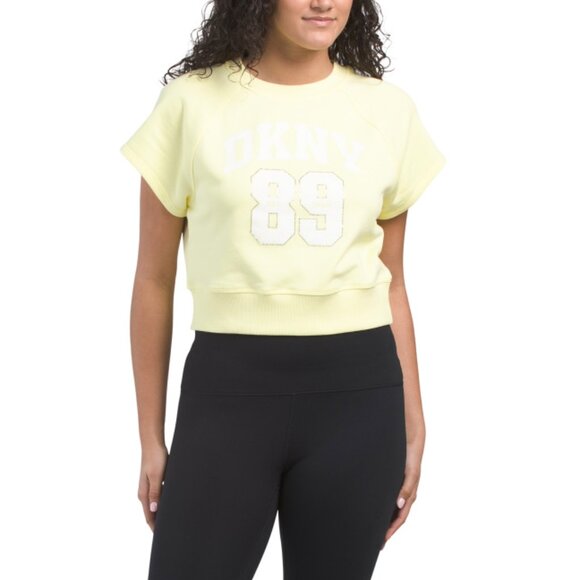 DKNY SPORT Pants - DKNY SPORT Citrus Arched Distressed 89 Rhinestone Short Sleeve Pull Over